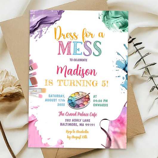 メスアートの誕生日パカラフルーティ絵を描にドレスを着る 招待状