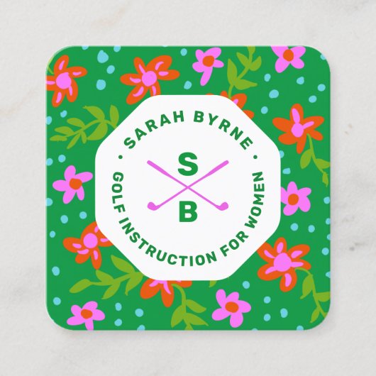 メスゴルフインストラクターゴルフプロフローラモノグラムSq スクエア名刺 (正面)