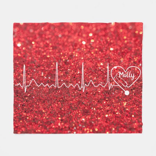 メスドクターナースグリッター赤パーソナライズされた フリースブランケット (正面(横))
