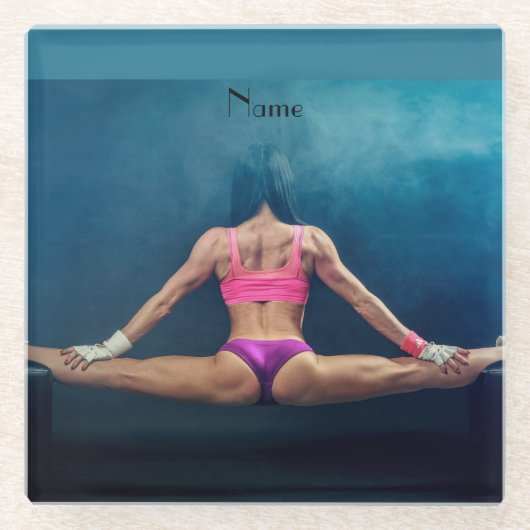 メスフィットネスモデルスプリットThunder_Cove ガラスコースター (正面)