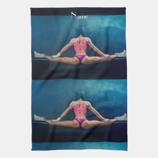 メスフィットネスモデルスプリットThunder_Cove キッチンタオル (縦)