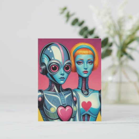 メス型ロボットサイエンスフィクションハート ポストカード (スタンド正面)