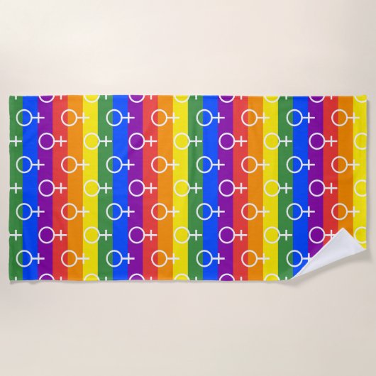 メス記号虹の模様 ビーチタオル (正面)