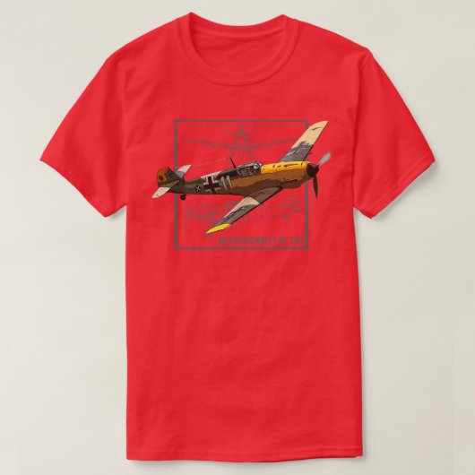 メセルシュミットBF 109ドイツ第2次世界大戦戦闘機飛行機 Tシャツ (デザイン正面)
