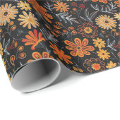 メソアメリカインスパイア人刺繍花柄 ラッピングペーパー (ロールコーナー)