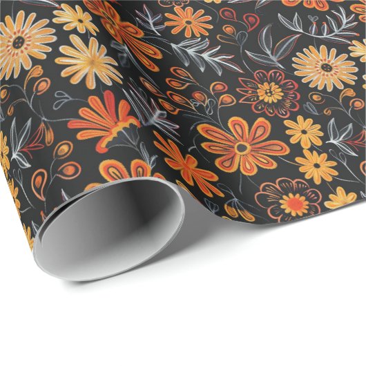 メソアメリカインスパイア人刺繍花柄 ラッピングペーパー (ロールコーナー)