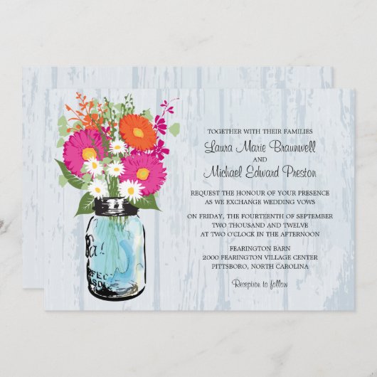 メソ素朴ンジャー&ガーベラデイジーズ結婚 招待状 (正面/裏面)