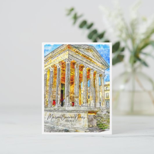 メゾンカリーニメスフランストラベルプレイスウォーターカラー ポストカード (スタンド正面)