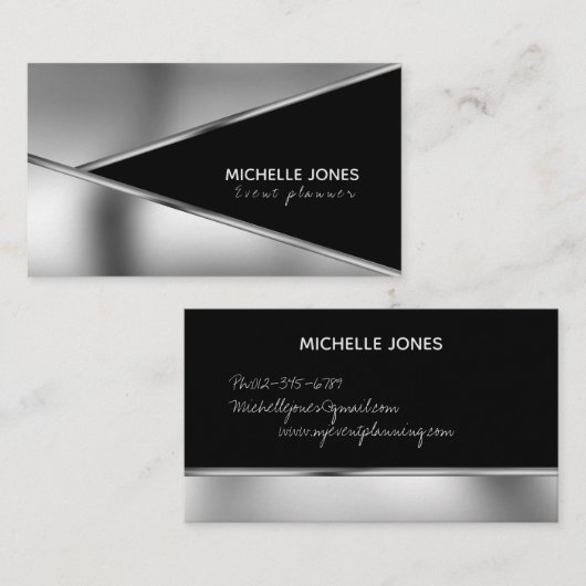 メタエレガントリックシルバーとブラックの名刺 名刺 (正面/裏面)