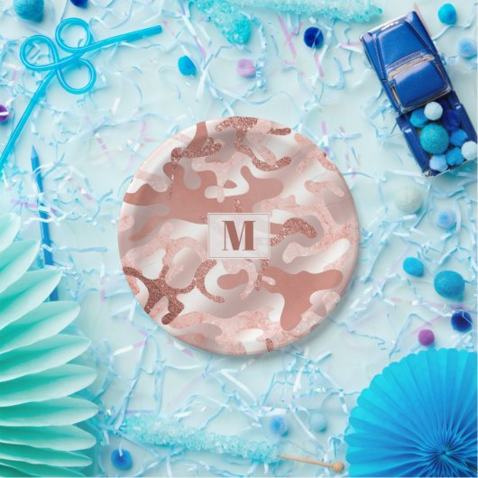 メタカスタムリックバラ金ゴールドグリッターピンクマーブル迷彩柄 ペーパープレート (パーティー)