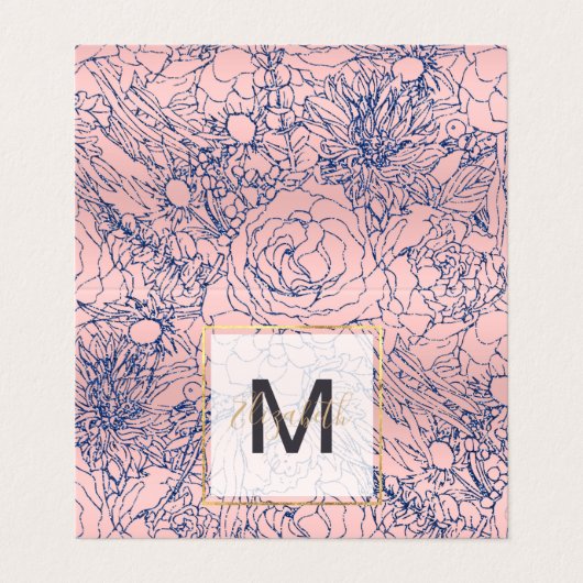 メタスタイリッシュリックネービーブルーアンドピンクフローラデザイン 名刺 (外部フラット)