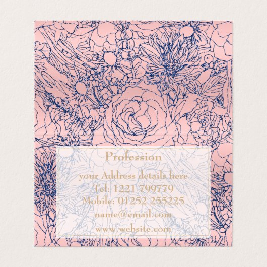 メタスタイリッシュリックネービーブルーアンドピンクフローラデザイン 名刺 (内部フラット)