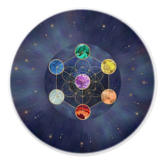 メタトロンの立方体チャクラの神聖なジオメトリ セラミックノブ (正面)