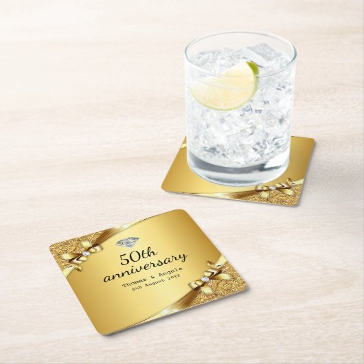メタフェイクリック金ゴールドダイヤモンド50周年ラグジュアリー スクエアペーパーコースター (インサイチュ)