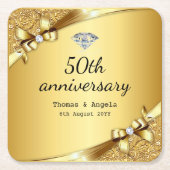 メタフェイクリック金ゴールドダイヤモンド50周年ラグジュアリー スクエアペーパーコースター (正面)