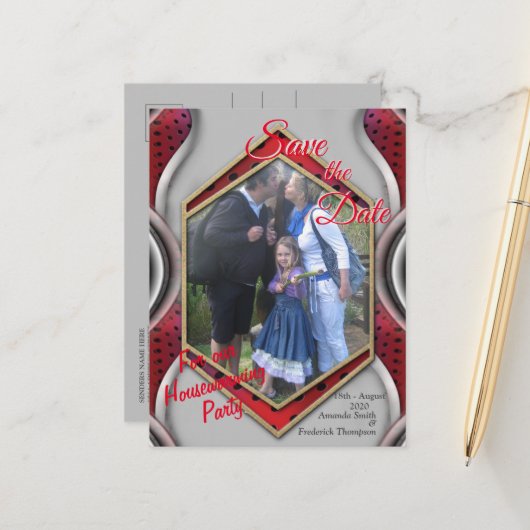 メタリはっきりしたモダンック3Dレッドグレーテクスチャルック 案内ポストカード (正面/裏面インサイチュ)