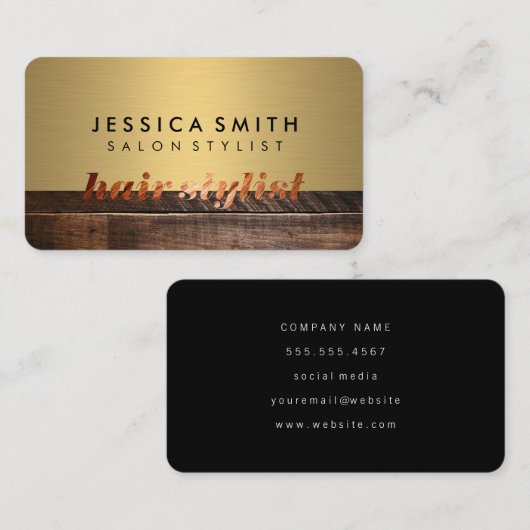 メタリエレガントックフェイク金ゴールドと黒のスタイリストのアイコン 名刺 (正面/裏面)