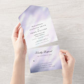 メタリエレガントッモダンク紫ホワイトシンプル オールインワン招待状 (貼ってはがせる)