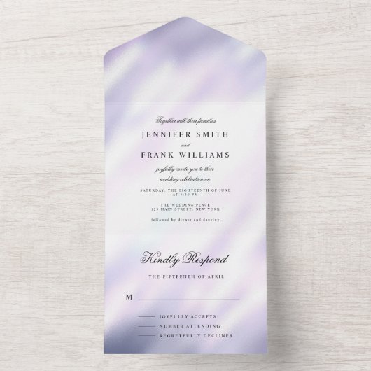 メタリエレガントッモダンク紫ホワイトシンプル オールインワン招待状 (内側)