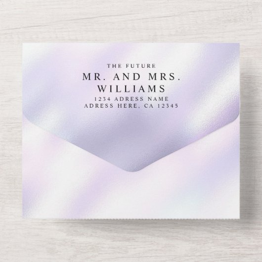 メタリエレガントッモダンク紫ホワイトシンプル オールインワン招待状 (裏面)