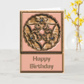 メタリカエンボスバタフライトレイ誕生日 カード (黄色い花)