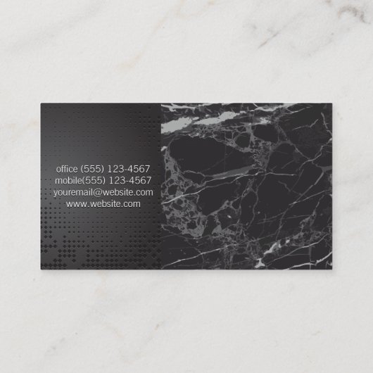 メタリックお洒落ブラック |黒い大理石のカラーブロック 名刺 (裏面)