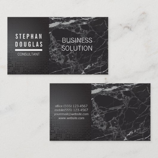 メタリックお洒落ブラック |黒い大理石のカラーブロック 名刺 (正面/裏面)