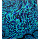 メタリックで曲がった錯覚、青から緑のイメージ シャワーカーテン (正面)