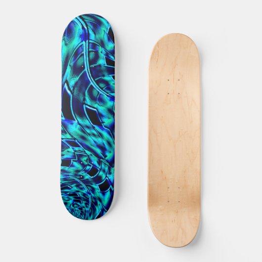 メタリックで曲がった錯覚、青から緑のイメージ スケートボード (正面)