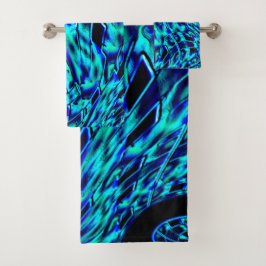 メタリックで曲がった錯覚、青から緑のイメージ バスタオルセット