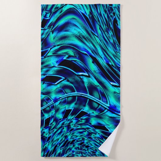 メタリックで曲がった錯覚、青から緑のイメージ ビーチタオル (正面)
