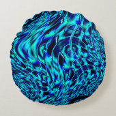 メタリックで曲がった錯覚、青から緑のイメージ ラウンドクッション (正面)