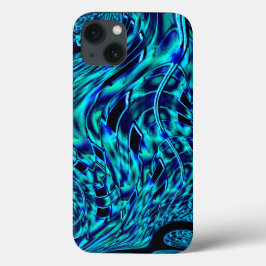 メタリックで曲がった錯覚、青から緑のイメージ iPhone 13ケース