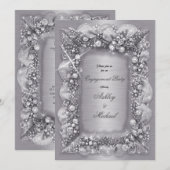 メタリックなジュエリー シルバーフォイル キラキラパール エレガント 招待状 (正面/裏面)