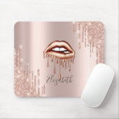 メタリックなリップのドリップ、ローズゴールドのグリッターが垂れる マウスパッド (マウス)