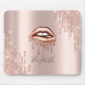メタリックなリップのドリップ、ローズゴールドのグリッターが垂れる マウスパッド (正面)
