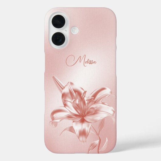 メタリックな桜色の立体的なユリの花 Case-Mate iPhoneケース (裏面)