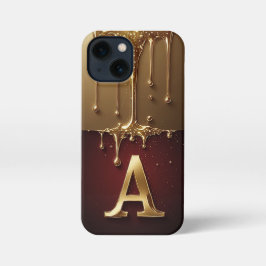 メタリックな滴るゴールドレターAモノグラム iPhone 13 MINIケース