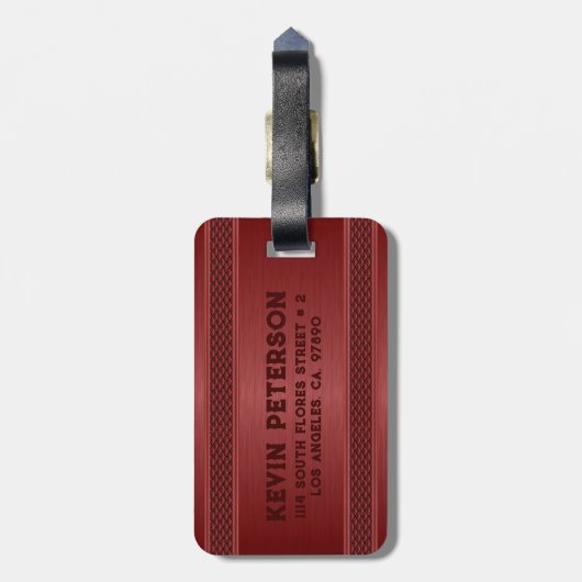 メタリックな赤のテクスチャイメージストライプイメージ ラゲッジタグ (裏面縦)
