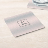 メタリックな銀灰色ブラシ仕上げアルミニウムのテクスチャ スクエアペーパーコースター (アングル)