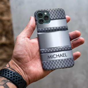 メタリックな3Dシルバー鋼のモノグラム iPhone 13ケース