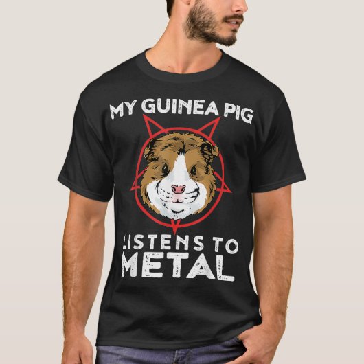 メタリックな Guinea Pig - 面白いゴス そして ヘヴィメタル アニマル Tシャツ (正面)