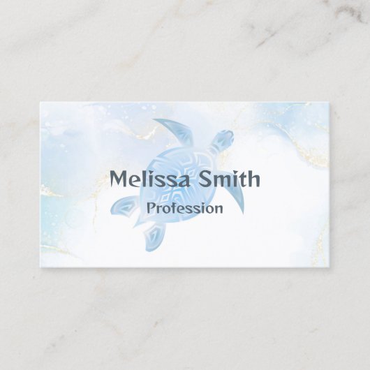 メタリックの青いトライバルカメ 名刺 (正面)