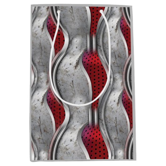 メタリックはっきりしたな3Dレッドグレーのテクスチャの外観 ミディアムペーパーバッグ (正面)