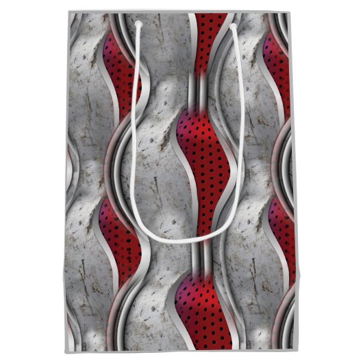 メタリックはっきりしたな3Dレッドグレーのテクスチャの外観 ミディアムペーパーバッグ (裏面)