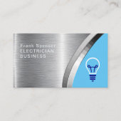 メタリックはっきりしたブルー&シルバー電気工事業 名刺 (正面)