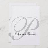 メタリックアイスホワイト紙モノグラムウェディング招待 招待状 (正面/裏面)