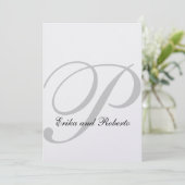 メタリックアイスホワイト紙モノグラムウェディング招待 招待状 (スタンド正面)