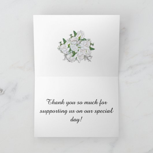 メタリックアクアとホワイトのブライダルローズの感謝カード サンキューカード (内部)