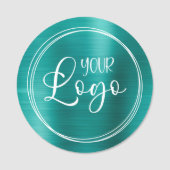 メタリックアクアティール（緑がかった色）円形ロゴ 名札 (正面)